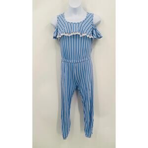 One Step-Up Blue & White Striped Jumpsuit - Size 7/8